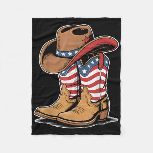 Western Patriotic American Flag Cowboy Boots 4th O Fleece Blanket