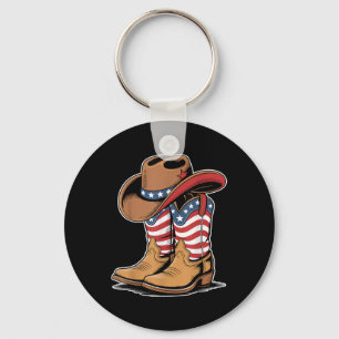 Western Patriotic American Flag Cowboy Boots 4th O Key Ring