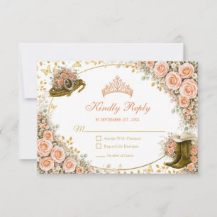 Western Peach Roses Golden Country Quinceañera RSVP Card