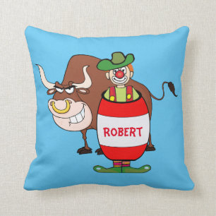 Western Pillow Rodeo Clown And Bull Personalise