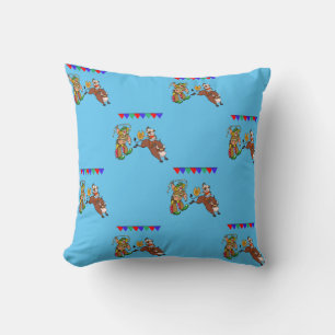 Western Pillow Rodeo Clown And Bull Rider Cartoon