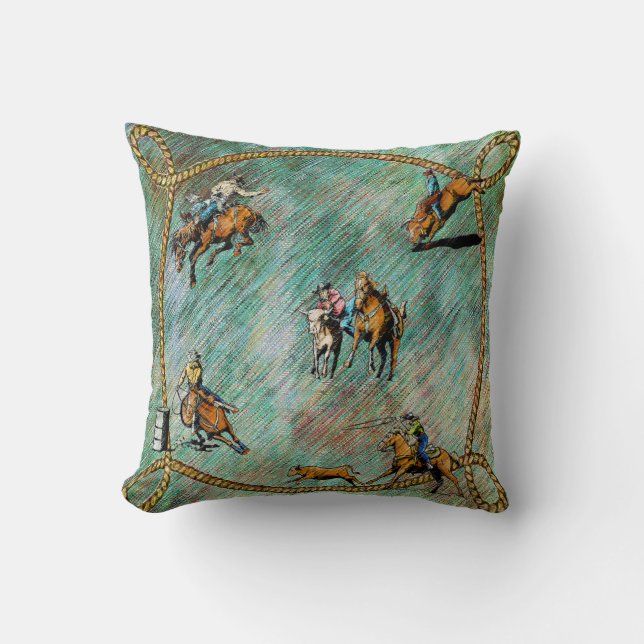 Western Pillow Rodeo Events With Rope Border (Front)