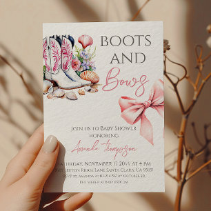 Western Pink Boots and Bows Girl Baby Shower Invitation