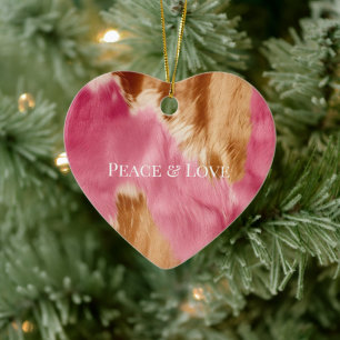 Western Pink Brown Cream Cowgirl Cowhide Ceramic Ornament