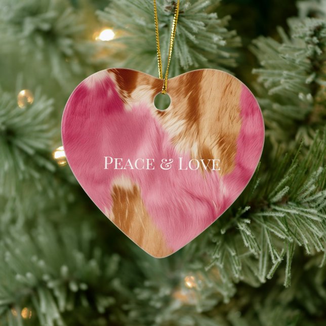 Western Pink Brown Cream Cowgirl Cowhide Ceramic Ornament (Tree)