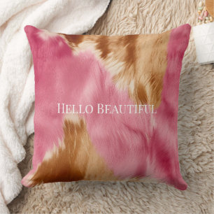 Western Pink Brown Cream Cowgirl Cowhide Cushion