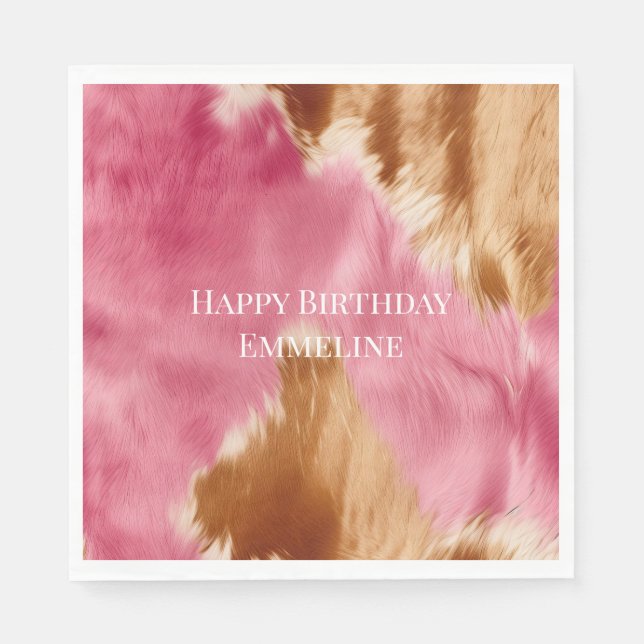 Western Pink Brown Cream Cowgirl Cowhide Napkin (Front)