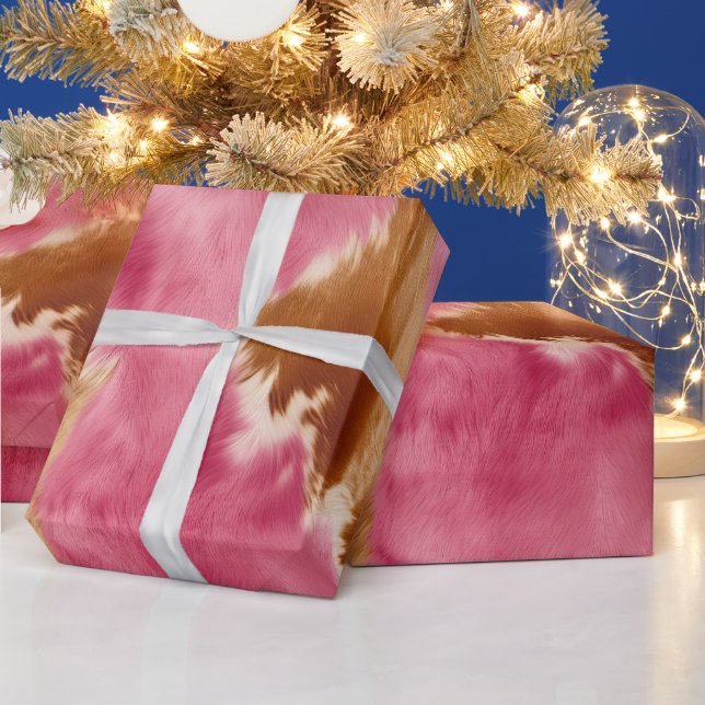 Western Pink Brown Cream Cowgirl Cowhide  Wrapping Paper (Holidays)