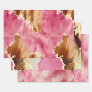 Western Pink Brown Cream Cowgirl Cowhide Wrapping Paper Sheet