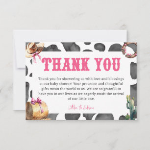 Western Pink Cowgirl Baby Shower Thank You Card