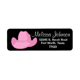 Western Pink Cowgirl Hat Return Address Label