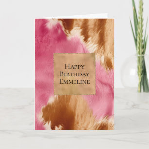 Western Pink Cream Gold Brown Cowgirl Cowhide Card