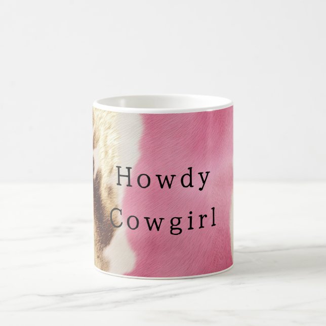 Western Pink Cream Gold Cowgirl Cowhide Coffee Mug (Center)