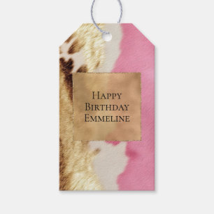 Western Pink Cream Gold Cowgirl Cowhide Gift Tags