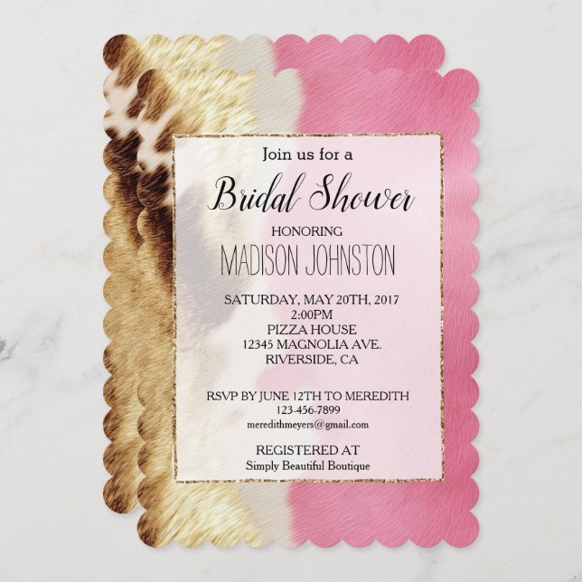 Western Pink Cream Gold Cowgirl Cowhide Invitation (Front/Back)