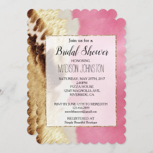 Western Pink Cream Gold Cowgirl Cowhide Invitation