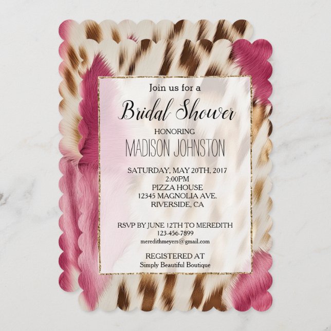 Western Pink Glam Gold Cowgirl Cowhide Invitation (Front/Back)