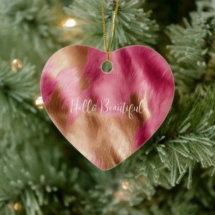 Western Pink Gold Cowgirl Cowhide  Ceramic Ornament