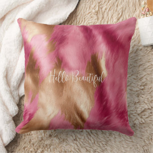 Western Pink Gold Cowgirl Cowhide  Cushion