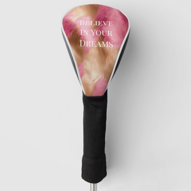 Western Pink Gold Cowgirl Cowhide Golf Head Cover (Front)