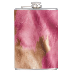 Western Pink Gold Cowgirl Cowhide Hip Flask
