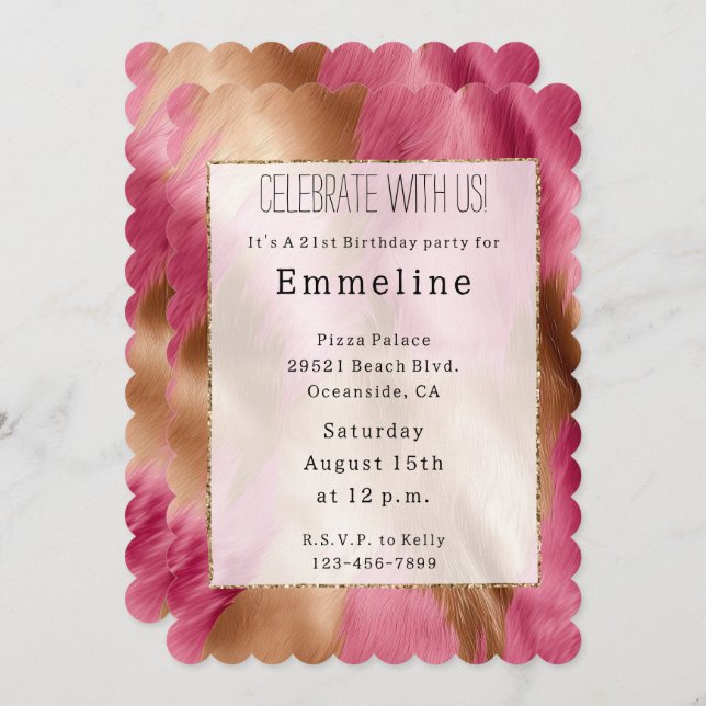 Western Pink Gold Cowgirl Cowhide Invitation (Front/Back)