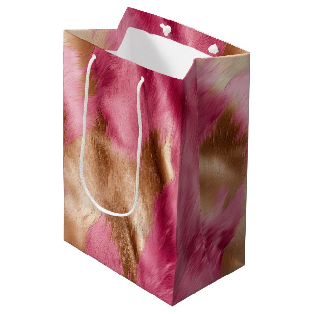 Western Pink Gold Cowgirl Cowhide Medium Gift Bag (Front Angled)
