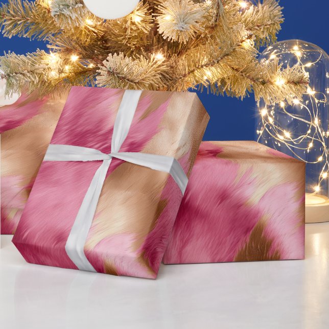 Western Pink Gold Cowgirl Cowhide  Wrapping Paper (Holidays)