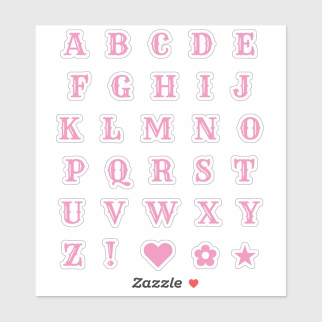 Western Pink Letters | Monogram Alphabet Stickers (Sheet)