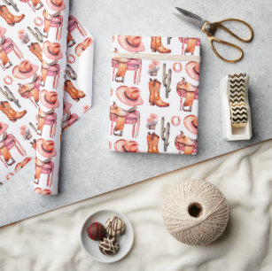 Western pink orange cowgirl Wrapping Paper