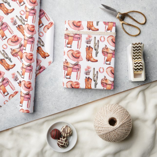 Western pink orange cowgirl Wrapping Paper (Crafts)