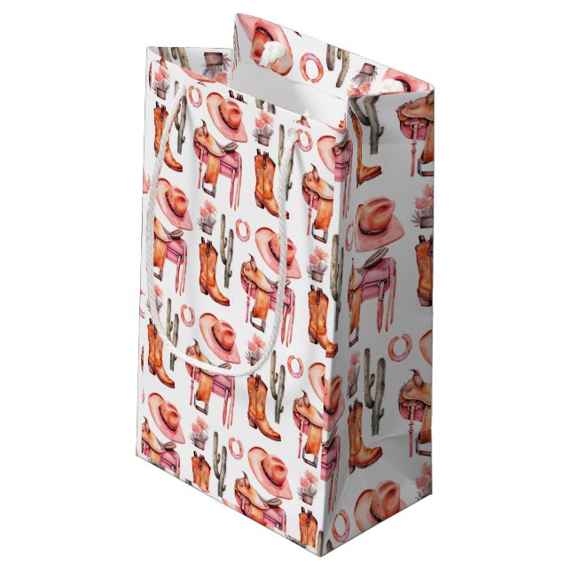Western pink orange cowgirl Wrapping Paper Small Gift Bag (Back Angled)
