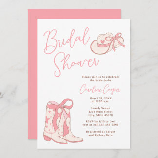 Western Pink Rodeo Boots with Bows Bridal Shower Invitation