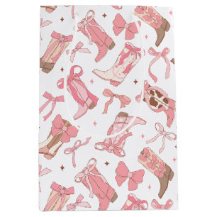 Western Pink Rodeo Boots with Bows Bridal Shower Medium Gift Bag