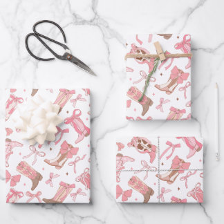 Western Pink Rodeo Boots with Bows Bridal Shower Wrapping Paper Sheet