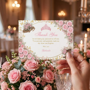 Western Pink Roses Golden Country Quinceañera Thank You Card