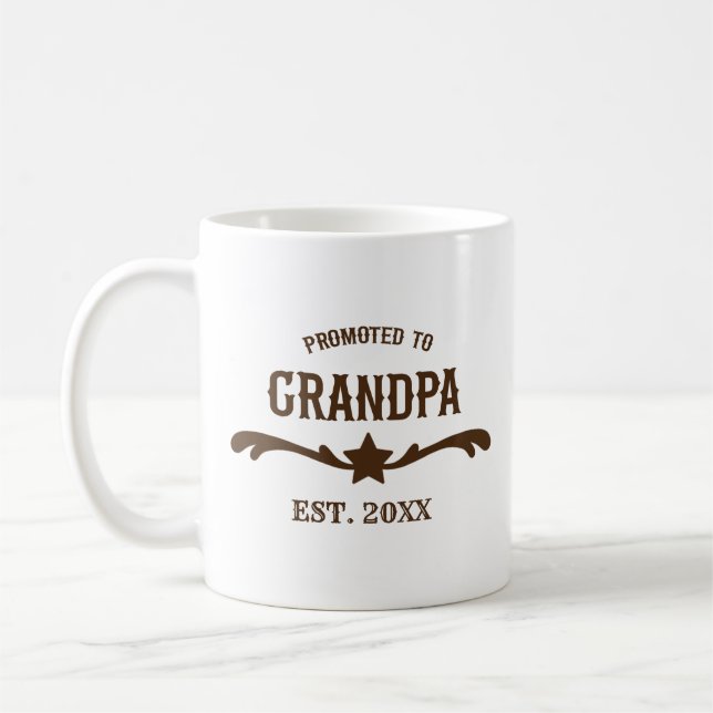 Western Promoted To Grandpa Custom Year Brown Coffee Mug (Left)