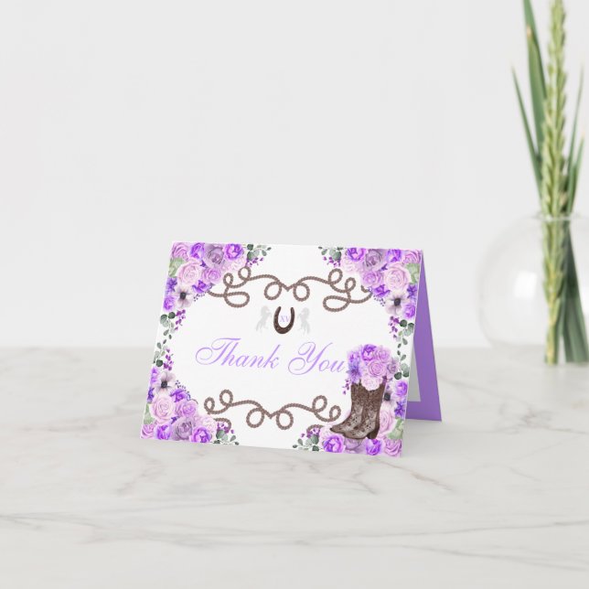 Western Purple Charra Quinceanera Thank You Card (Front)