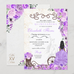 Western Purple Princess Floral Charra Quinceañera Invitation