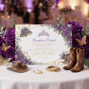 Western Purple Roses Golden Country Quinceañera Enclosure Card