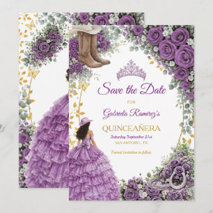  Western Purple Roses Golden Country Quinceañera Save The Date