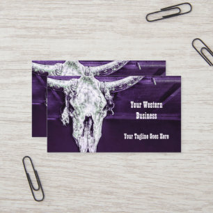Western Purple White Rustic Bull Cow Skull Barn Business Card