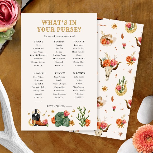 Western Purse Game (Western Theme What's in Your Purse Game Card by Painted Paperie
)