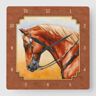 Western Quarter Horse Rustic Brown Square Wall Clock