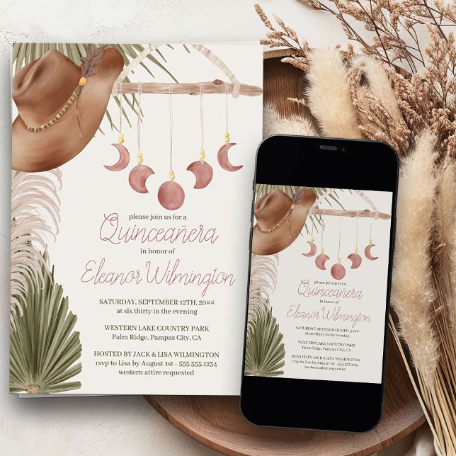 Western Quinceanera Rustic Boho Pampas Grass Invitation (Quinceanera invitations from my Western Boho Quinceanera Collection)
