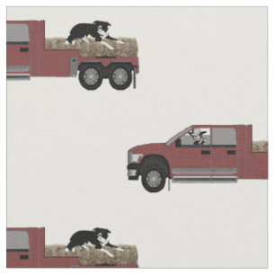 Western Ranch Cowboy In Truck with Hay and Dog Fabric