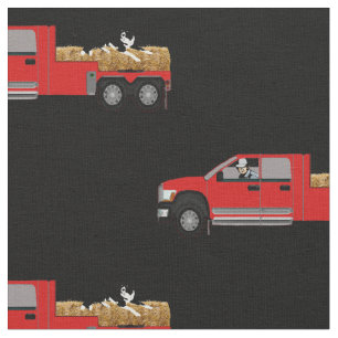 Western Ranch Cowboy In Truck with Hay and Dog  Fabric