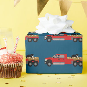 Western Ranch Cowboy In Truck with Hay and Dog Wrapping Paper