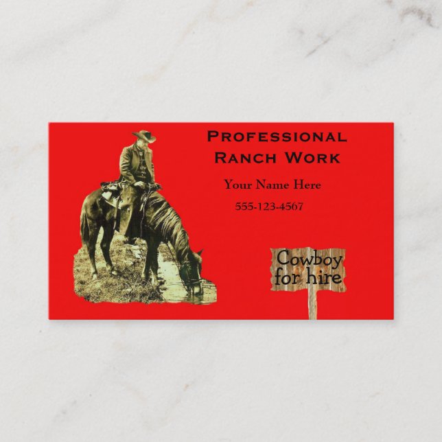 Western Ranch Cowboy On Horse Business Card (Front)