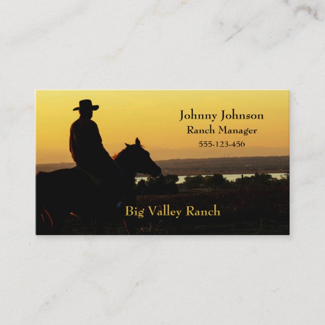 Western Ranch Cowboy Sunset Business Cards (Front)